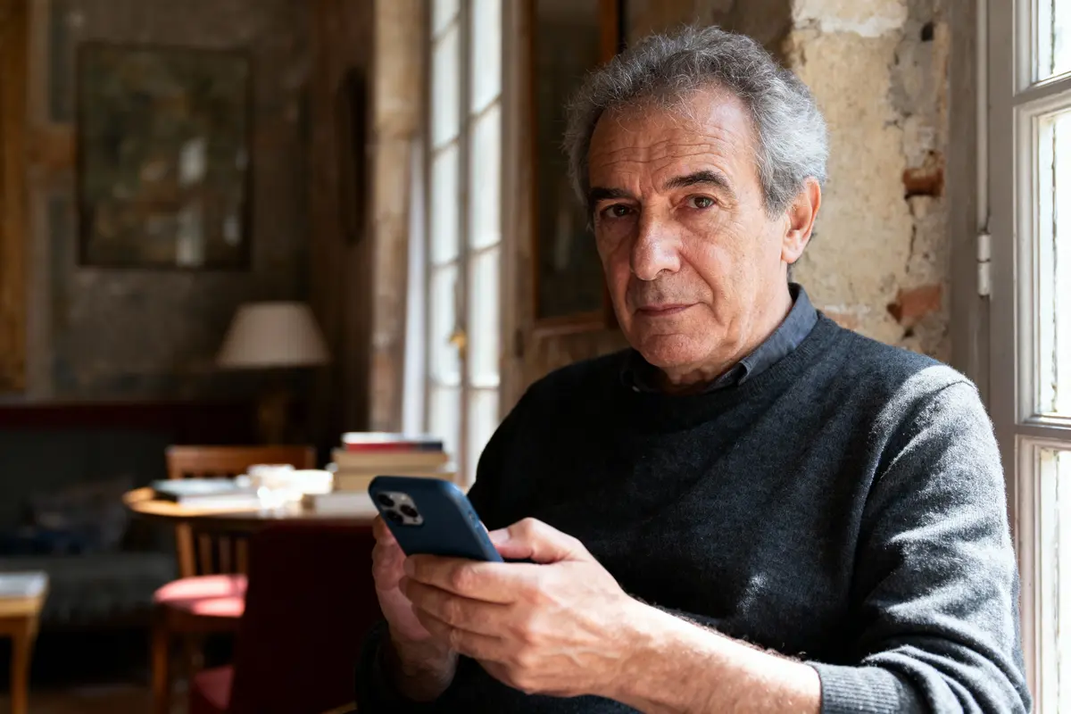 pexels-michal-pech-213601-757318 (1) Vieil homme aux cheveux gris, tenant un téléphone, assis près d'une fenêtre, intérieur chaleureux avec livres et lampe.