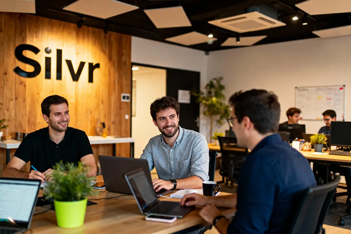 pexels-michal-pech-213601-757318 (1) Trois hommes discutent autour d'une table de travail dans un bureau moderne avec ordinateurs et plantes.