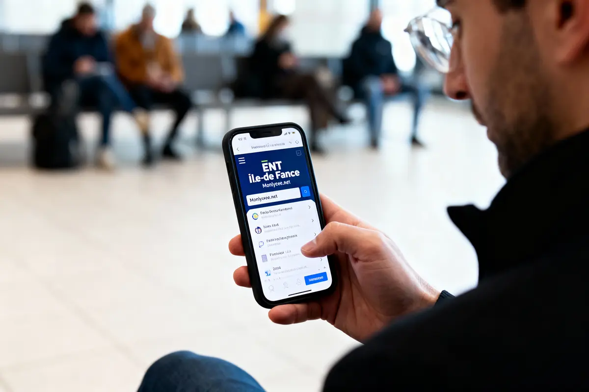 pexels-michal-pech-213601-757318 (1) Une personne utilise un smartphone affichant le site "ENT Île-de-France", dans une salle d'attente.