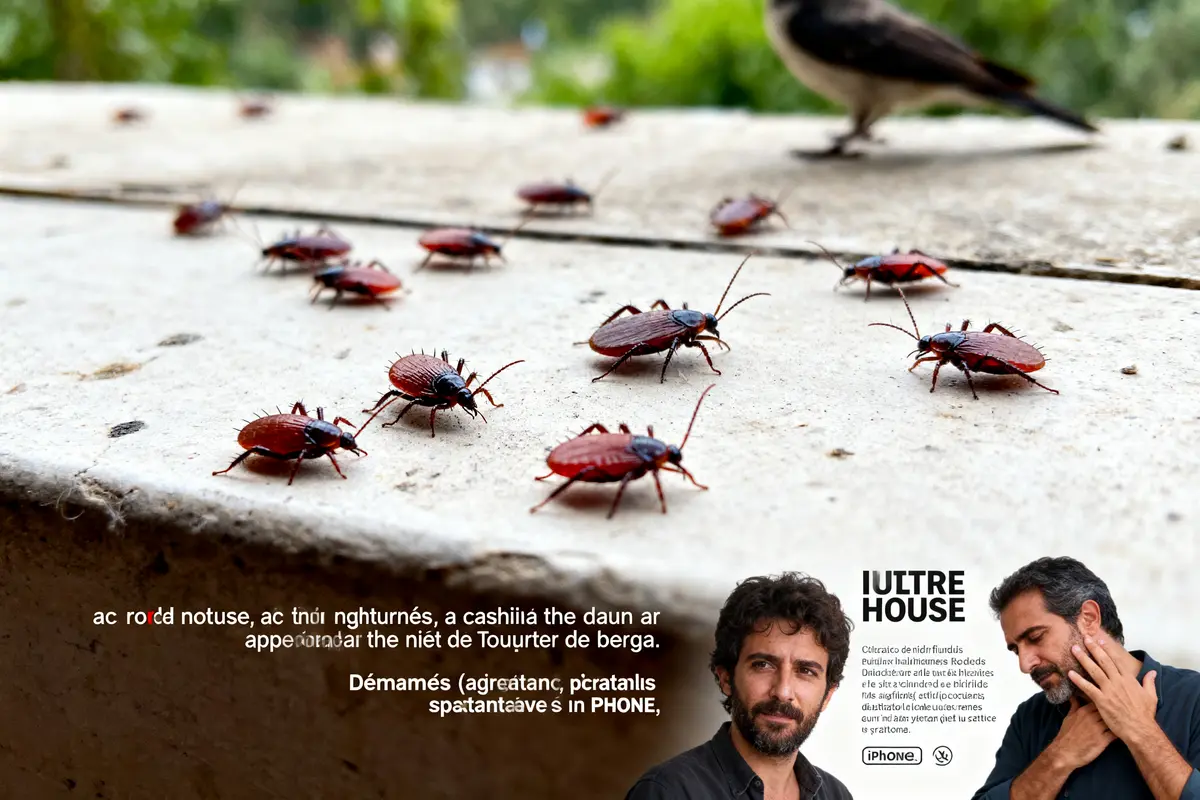 pexels-michal-pech-213601-757318 (1) De nombreux insectes rouges sur une surface, un oiseau et deux portraits d'hommes en bas à droite.