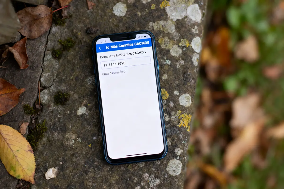 pexels-michal-pech-213601-757318 (1) Smartphone affichant écran pour accéder à mes comptes CACMDS posé sur sol rocheux