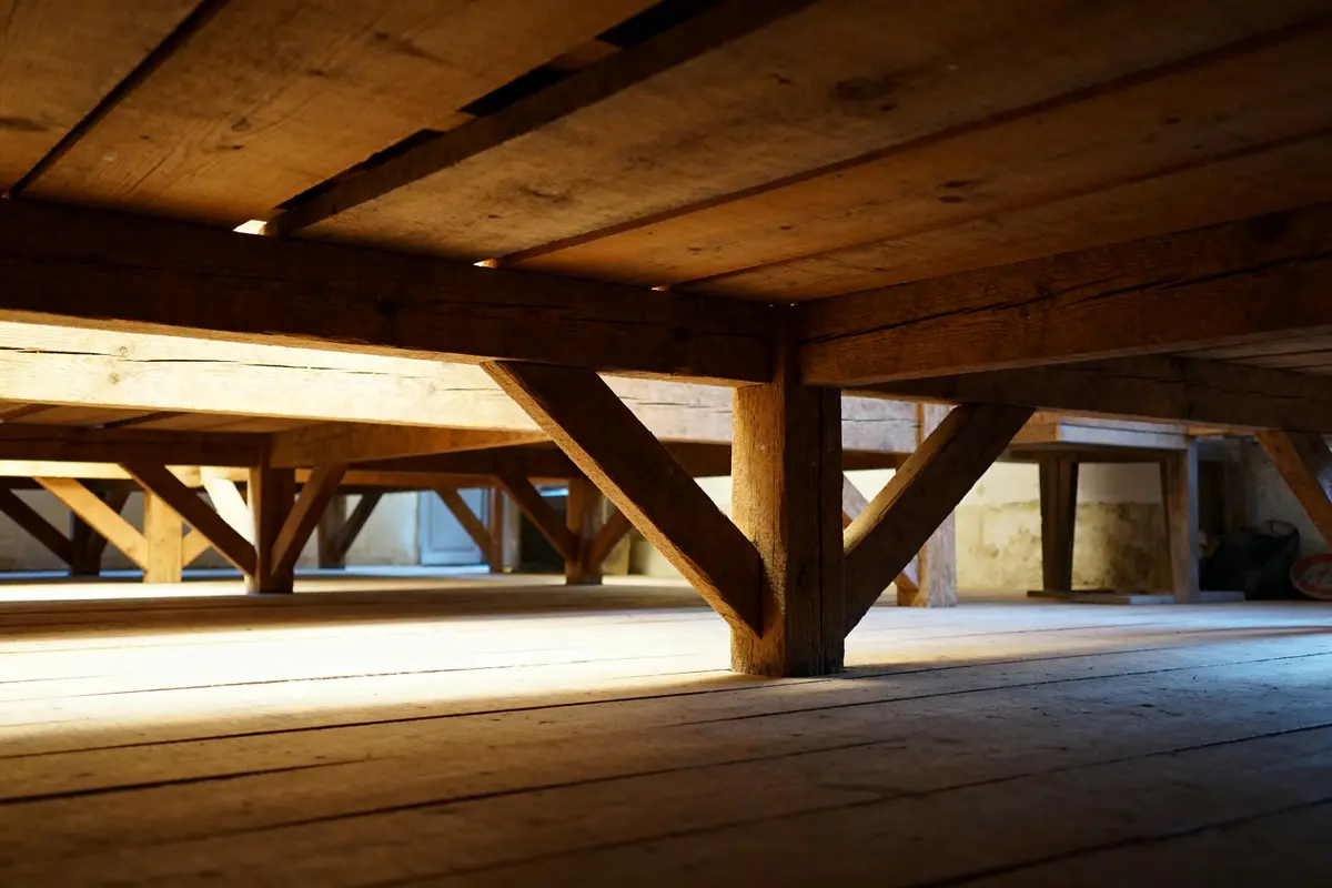 pexels-michal-pech-213601-757318 (1) Sous-plancher en bois avec chevêtrement en lumière naturelle dans une pièce sombre