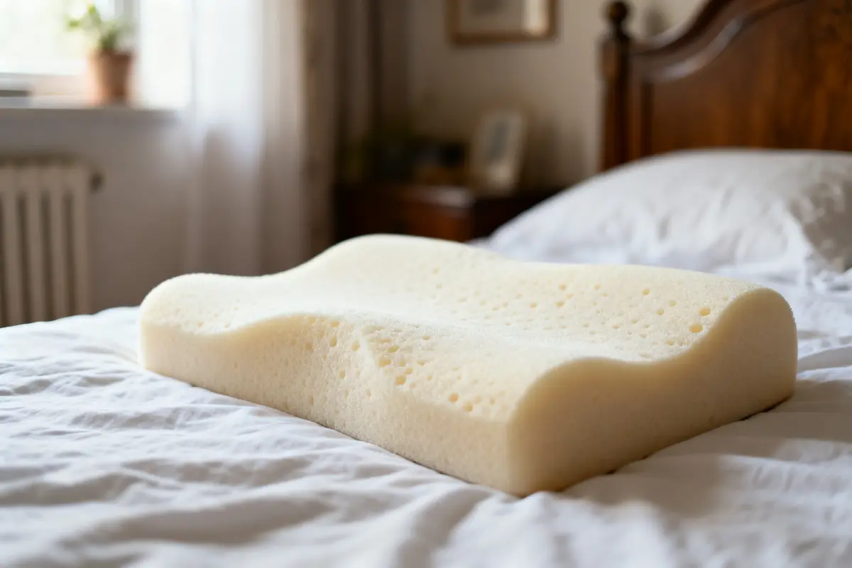 pexels-michal-pech-213601-757318 (1) Coussin ergonomique en mousse sur lit, dans une chambre lumineuse au décor chaleureux.